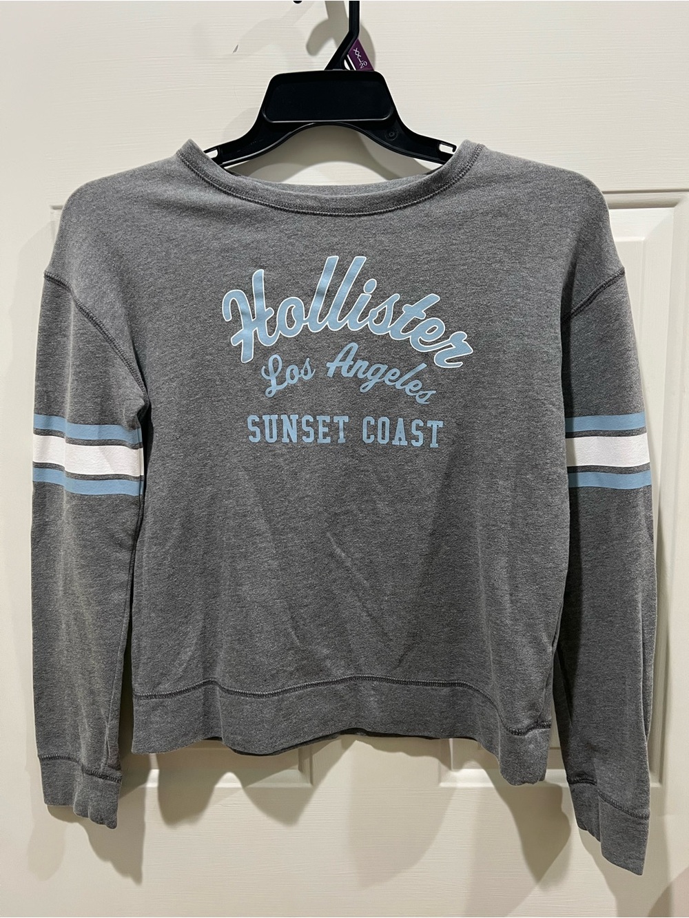 Hollister Gray Sweatshirt with Light Blue & White Stripe Details